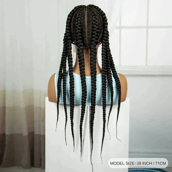 28" Front Lace Braided Wig - Knotless Box Braids, Natural Baby Hair, Adjustable, - Picture 7 of 8